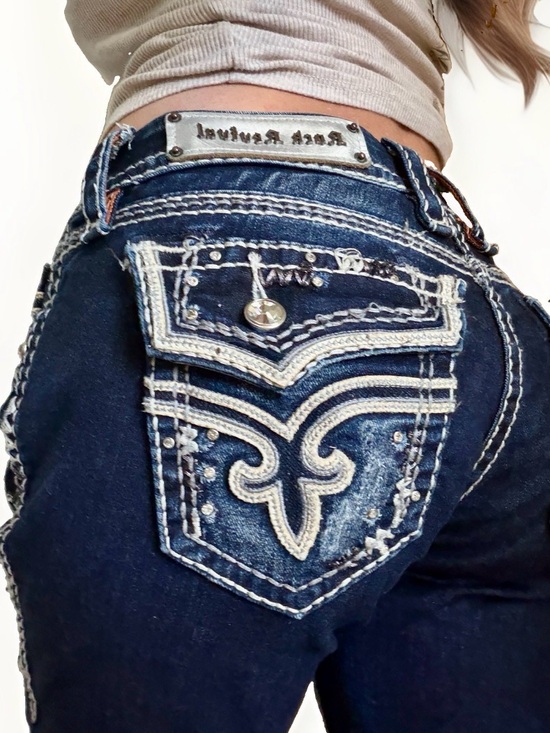 Rock Revival Denim - Rock Revival Jeans Womens Size 26 Kai Skinny Y2K Dark Blue Denim Embellished